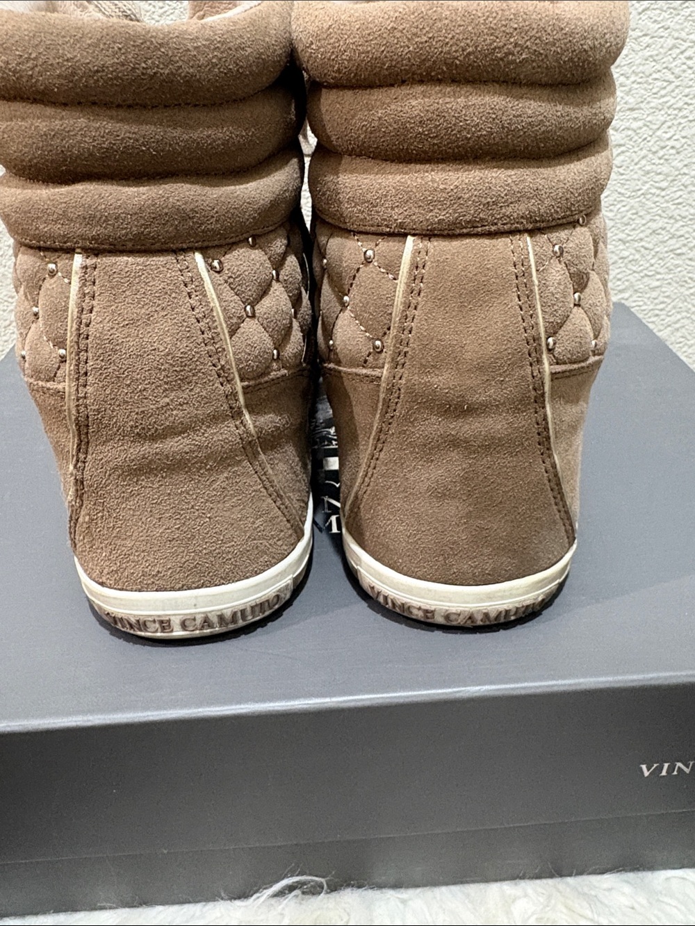 Vince Camuto Taupe Suede High-Top Sneakers - Picture 3 of 4